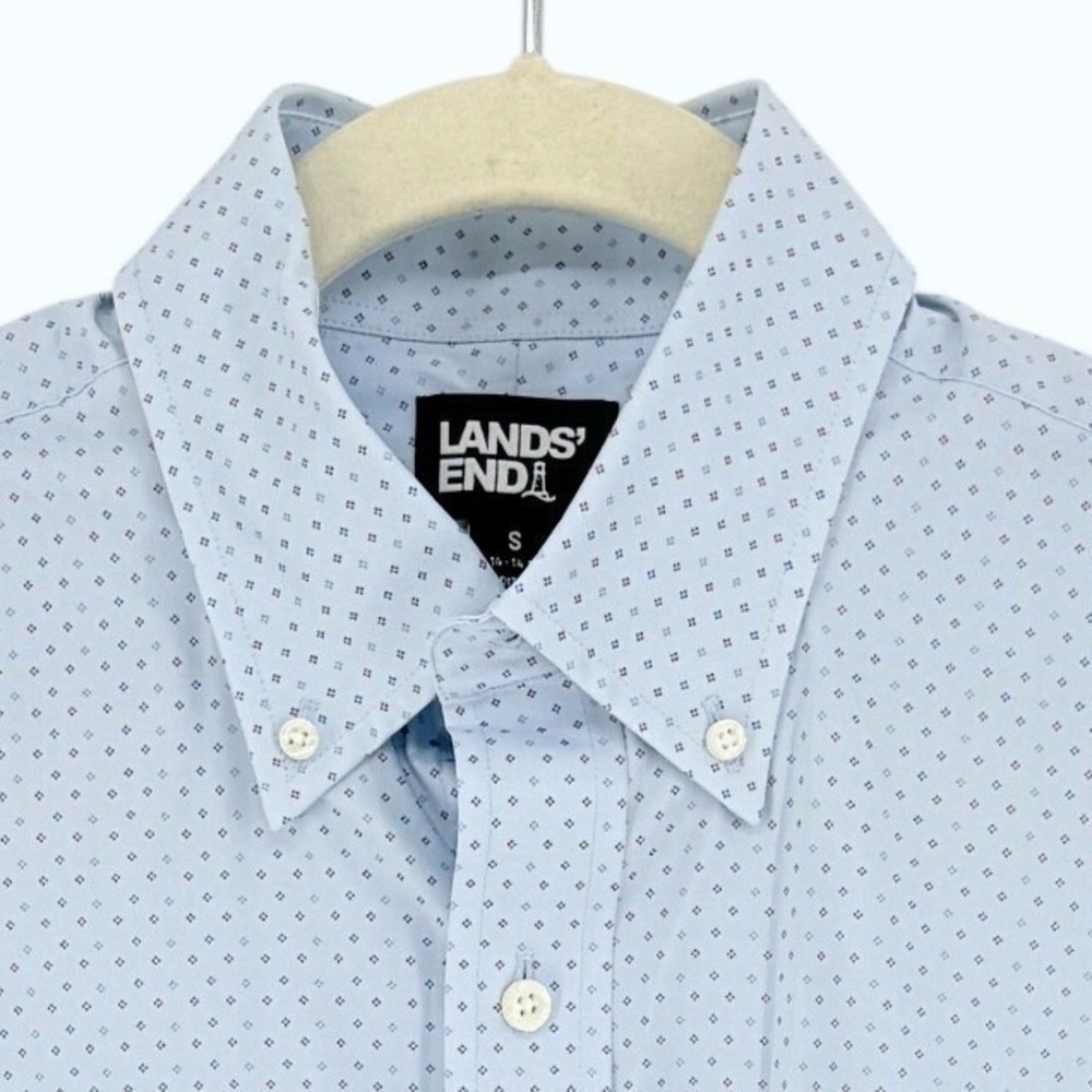 Lands End‎ Mens sz S Light Blue Micro Print Button Down Shirt Stretch Spring